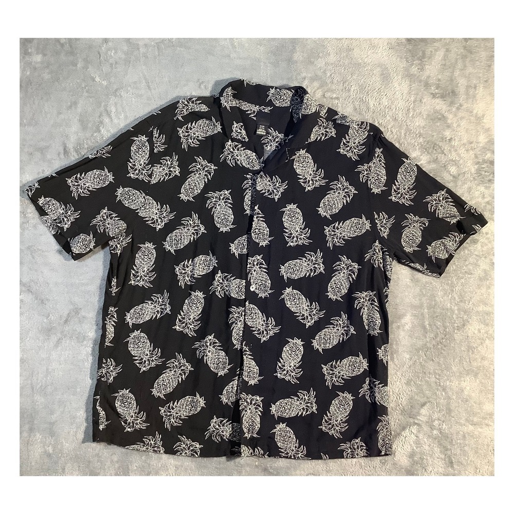 H&M Men's Black Pineapple Print‎ Hawaiian Shirt XXL